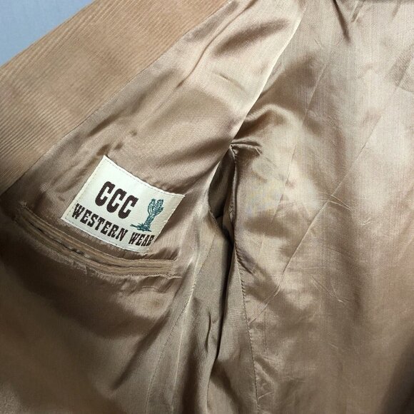 Vintage CC Western Wear Corduroy Blazer Mens 50L Tan Sport Coat Elbow Patch - Picture 13 of 16